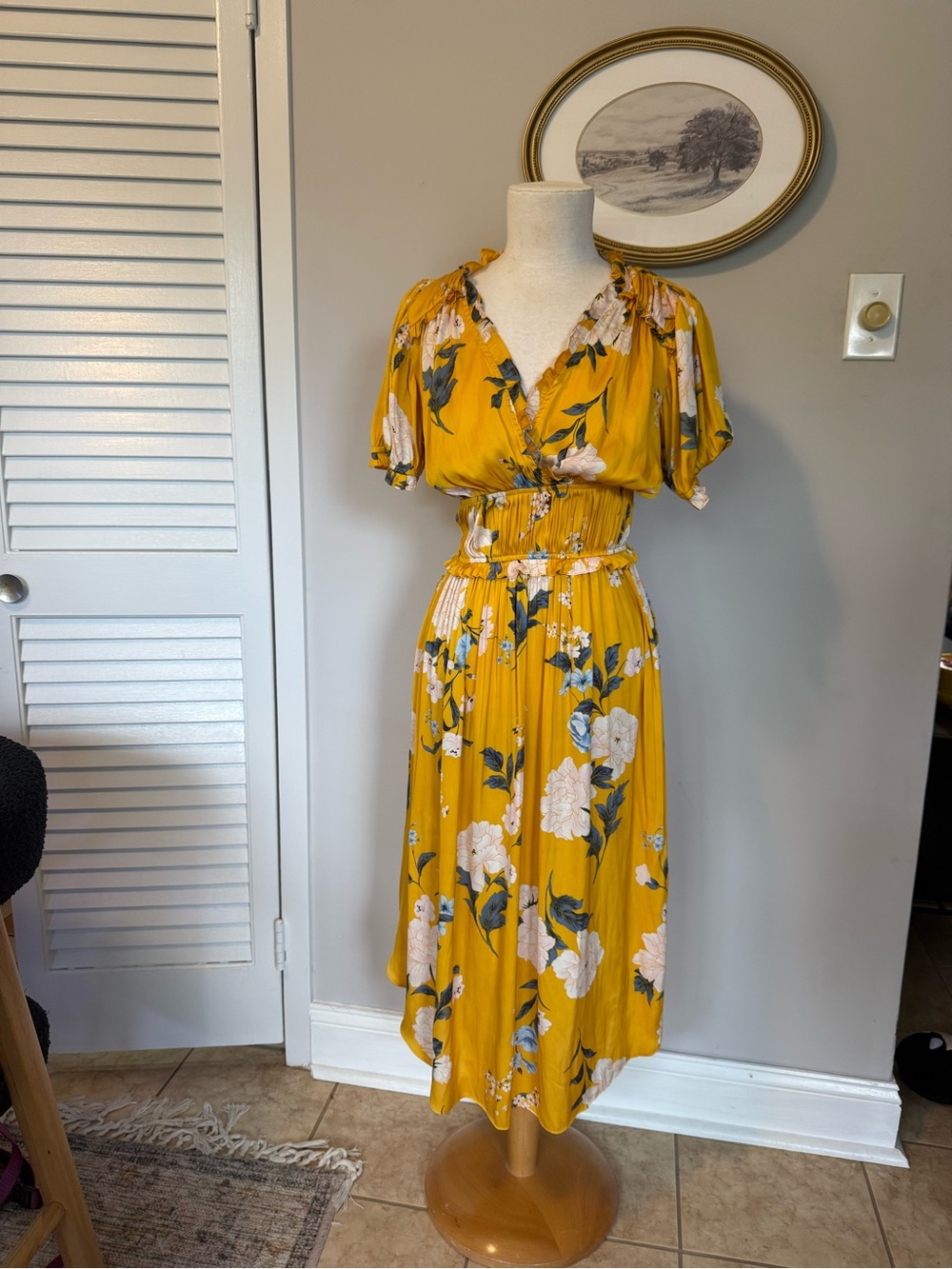Current Air Los Angeles Floral Smocked Midi Dress Size S